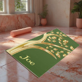 金ゴールドの緑の葉パーソナライズされた樹 ヨガマット