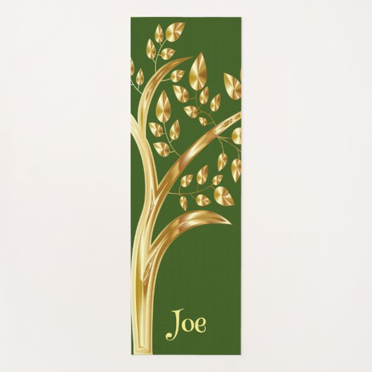 金ゴールドの緑の葉パーソナライズされた樹 ヨガマット (正面)