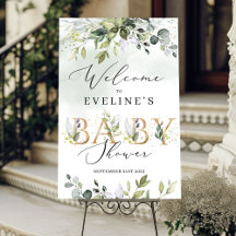 金ゴールドの緑の赤ちゃんシャワー歓迎サイン