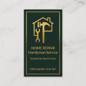 金ゴールドの緑の金ゴールド枠の上の手作りツール 名刺 (正面)