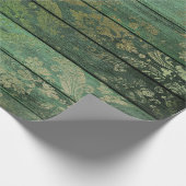 金ゴールドの緑木版のスクロール ラッピングペーパー (角)