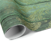 金ゴールドの緑木版のスクロール ラッピングペーパー (ロールコーナー)