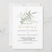 金ゴールドの緑結婚の葉 招待状 (正面)