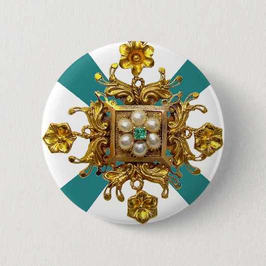 金ゴールドの線条細工の真珠のヴィンテージのアクセサリーPin 缶バッジ (正面)