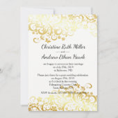 金ゴールドの繁栄フローラ結婚式の後のレセプション 招待状 (正面)