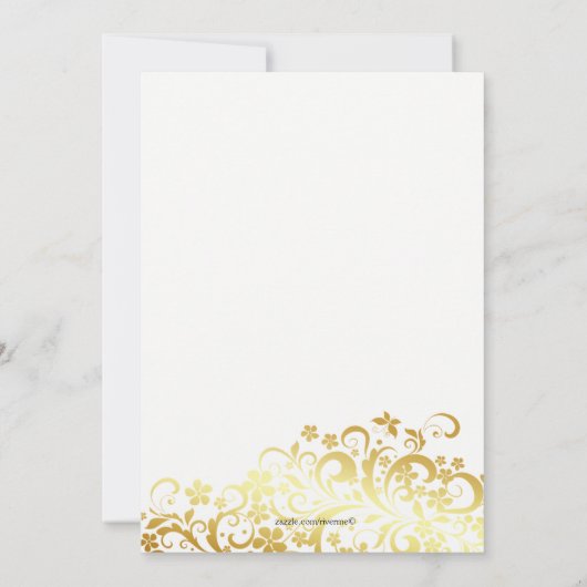 金ゴールドの繁栄フローラ結婚式の後のレセプション 招待状 (裏面)