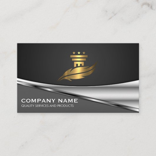 金ゴールドの羽根柱のロゴ |メタリック 名刺 (正面)