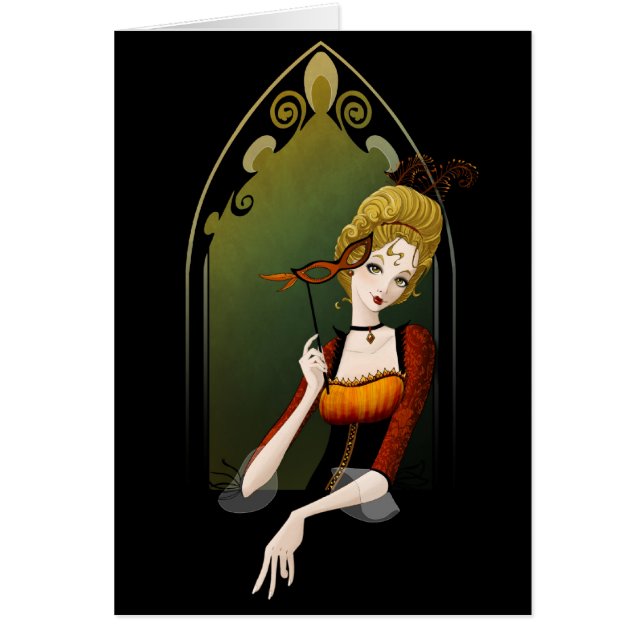 金ゴールドの羽、黒いレース-カード (正面)