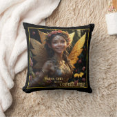 金ゴールドの翼のコーヒーの妖精 クッション (ブランケット)