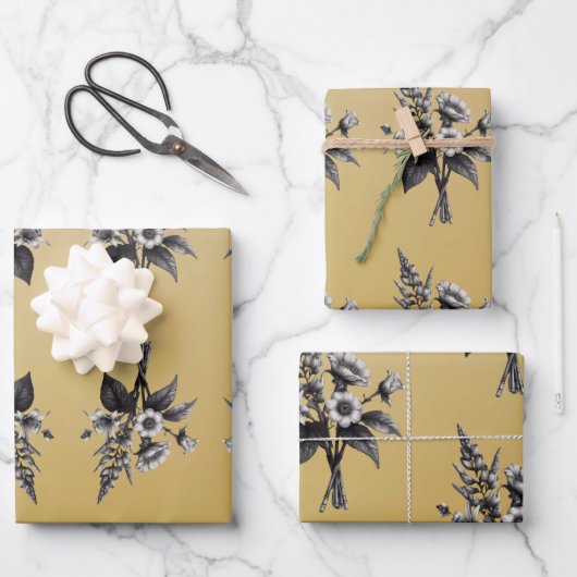 金ゴールドの背景にツタのあるナイツシールド ラッピングペーパーシート (正面)