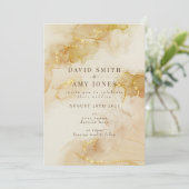 金ゴールドの背景を持つエレガントな結婚式の招待状 招待状 (スタンド正面)