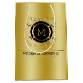 金ゴールドの背景(金ゴールドと黒の枠) ミディアムペーパーバッグ (正面)