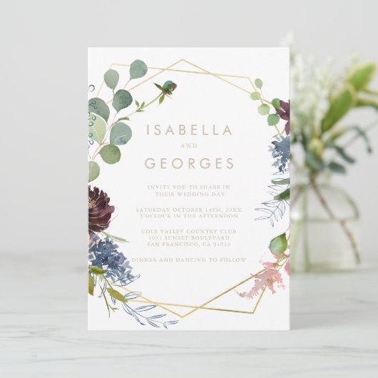 金ゴールドの背面と前面フォーマル結婚の 招待状 (スタンド正面)