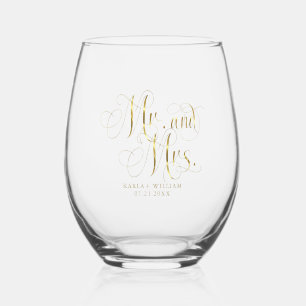 金ゴールドの脚本エレガントタイポグラフィ ステムなしワイングラス