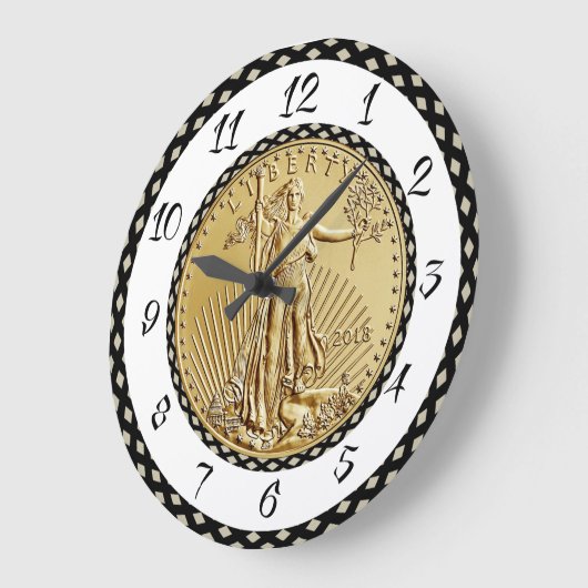金ゴールドの自由の硬貨 ラージ壁時計 (傾斜)