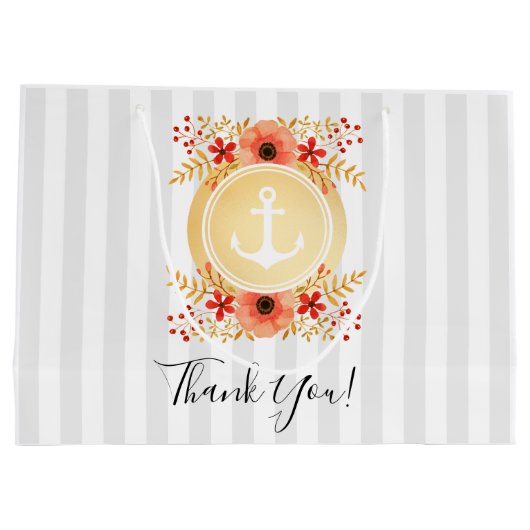 金ゴールドの航海のないかりの水彩画の花柄は感謝していしています ラージペーパーバッグ (裏面)