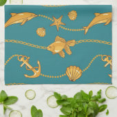 金ゴールドの航海のなパターン キッチンタオル (折り畳み)