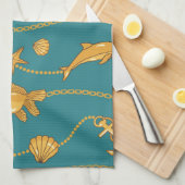 金ゴールドの航海のなパターン キッチンタオル (四つ折り)