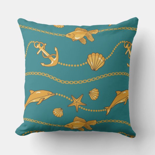 金ゴールドの航海のなパターン クッション (正面)