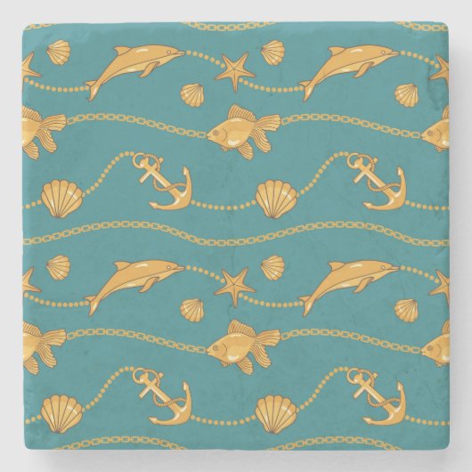 金ゴールドの航海のなパターン ストーンコースター (正面)