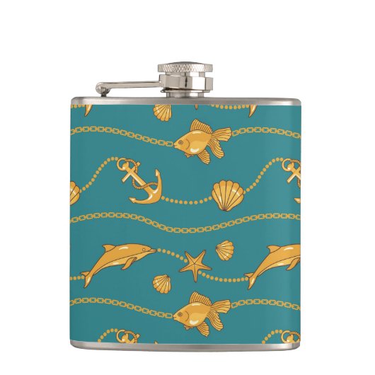 金ゴールドの航海のなパターン フラスク (正面)