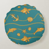 金ゴールドの航海のなパターン ラウンドクッション (裏面)