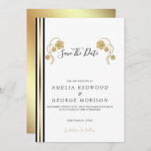 金ゴールドの花とストライプ セーブザデート (正面/裏面)