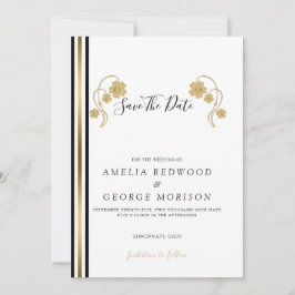 金ゴールドの花とストライプ セーブザデート