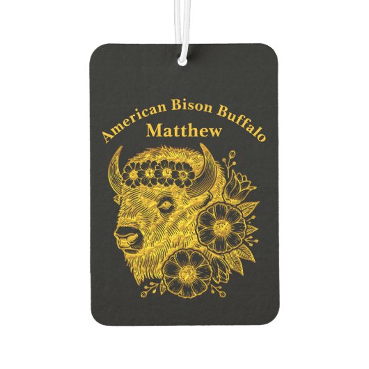 金ゴールドの花と葉で飾られたバイソン カーエアーフレッシュナー (裏面)