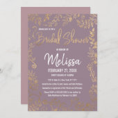 金ゴールドの花のグリッターの藤色の薄紫のブライダルシャワー 招待状 (正面/裏面)
