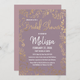 金ゴールドの花のグリッターの藤色の薄紫のブライダルシャワー 招待状