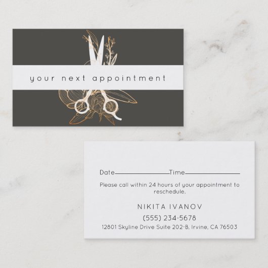 金ゴールドの花のサロンはロゴのアポイントメントを切ります 名刺 (正面/裏面)