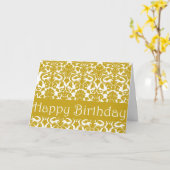 金ゴールドの花のダマスク織のハッピーバースデーカード カード (黄色い花)