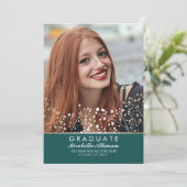 金ゴールドの花のティール（緑がかった色） |学生の写真の卒業 招待状 (スタンド正面)