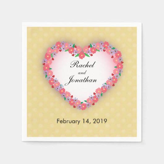 金ゴールドの花のハートは、結婚式を個人化します スタンダードカクテルナプキン (正面)