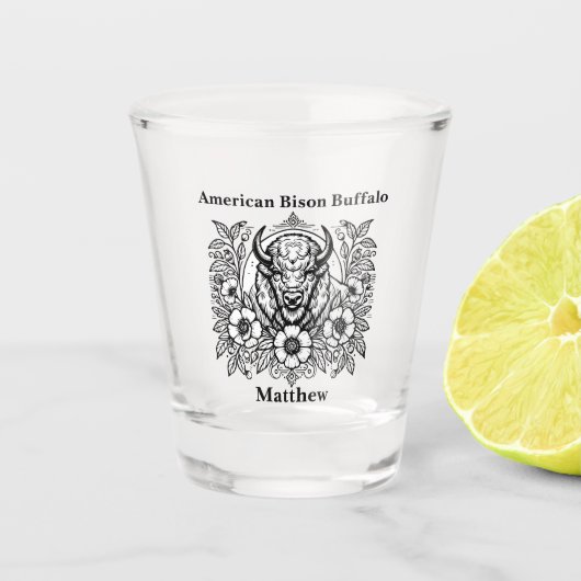 金ゴールドの花のバイソン ショットグラス (正面)