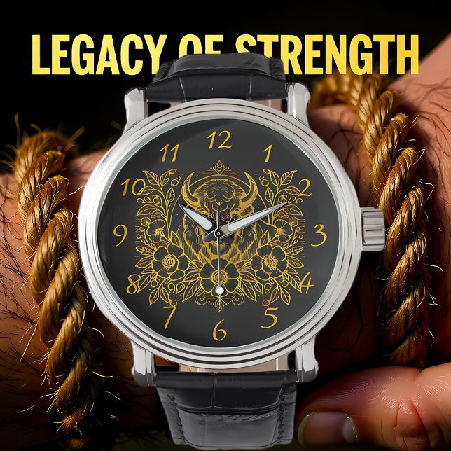 金ゴールドの花のバイソン 腕時計 (クリエイターアップロード済み)