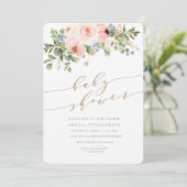 金ゴールドの花のベビーシャワーの招待状の女の子 招待状 (スタンド正面)