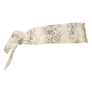 金ゴールドの花のペイズリーパターン タイヘッドバンド