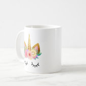 金ゴールドの花のユニコーンのパーティー コーヒーマグカップ (正面左)
