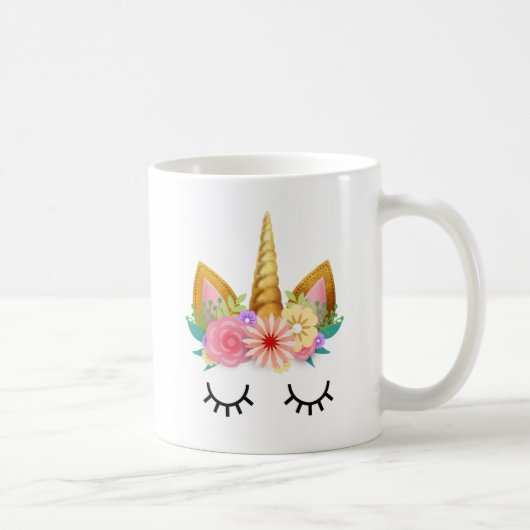 金ゴールドの花のユニコーンのパーティー コーヒーマグカップ (右)