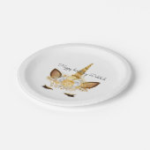 金ゴールドの花のユニコーンの誕生日 ペーパープレート (アングル)