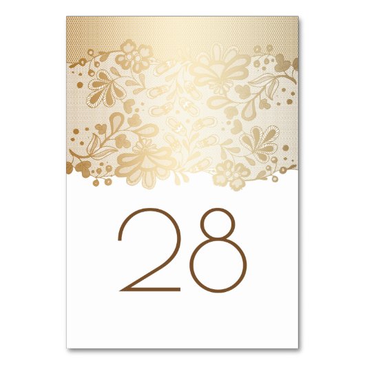 金ゴールドの花のレースの白い結婚式 テーブルナンバー (裏面)