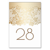 金ゴールドの花のレースの白い結婚式 テーブルナンバー (正面)