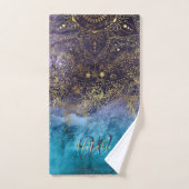 金ゴールドの花の曼荼羅および紙吹雪のイメージ バスタオルセット (ハンドタオル)