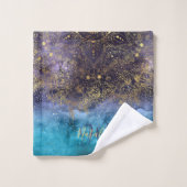 金ゴールドの花の曼荼羅および紙吹雪のイメージ バスタオルセット (ウォッシュタオル)