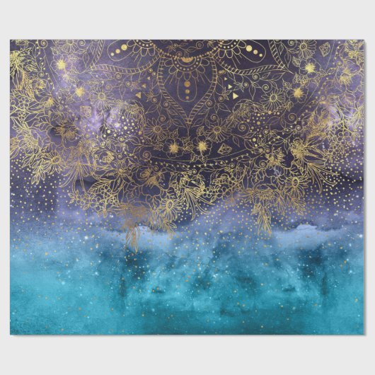 金ゴールドの花の曼荼羅および紙吹雪のイメージ ラッピングペーパー (フラット)