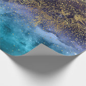 金ゴールドの花の曼荼羅および紙吹雪のイメージ ラッピングペーパー (角)