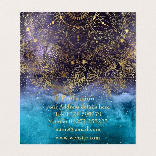 金ゴールドの花の曼荼羅および紙吹雪のイメージ 名刺 (内部フラット)