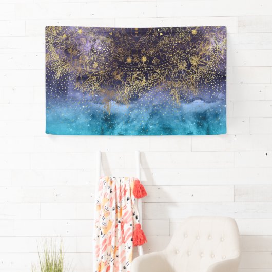 金ゴールドの花の曼荼羅および紙吹雪のイメージ 横断幕 (インサイチュ)